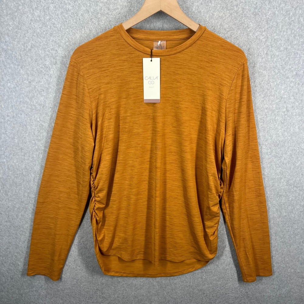 Calia Womens Tissue Texture LS Crew Golden Warmth Yellow XL‎ WCG11055 NWT